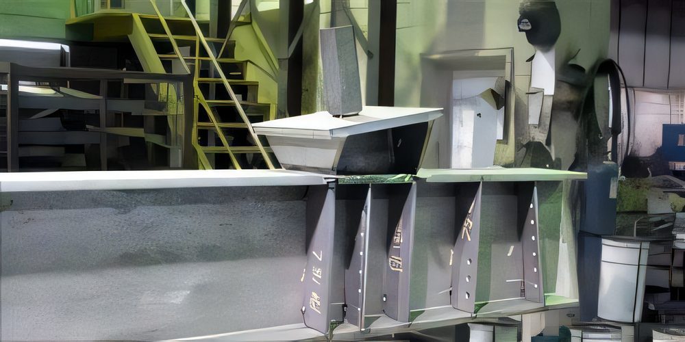 A plate hopper transition resting on a beam, gusset brackets welded on